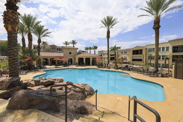 view of pool featuring a patio