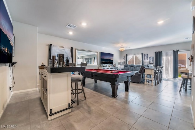 recreation room featuring billiards and light tile patterned floors