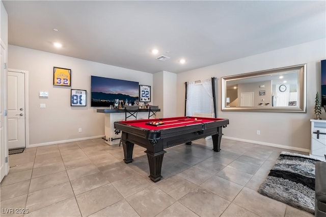 rec room with light tile patterned flooring and billiards