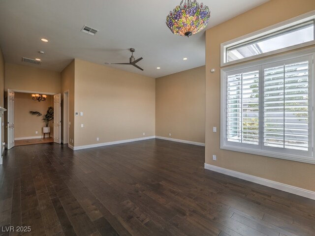 3 Pine Hollow Dr, Henderson, NV 89052 - empty room featuring a ceiling fan, dark wood-style floors, a chandelier, and recessed lighting