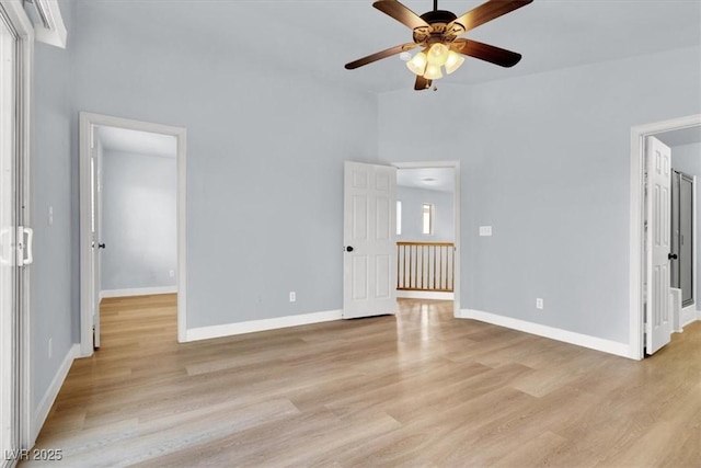 interior space with ceiling fan and light wood-type flooring