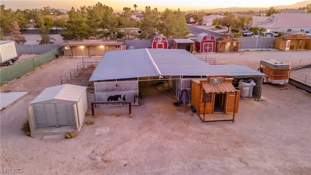 view of aerial view at dusk