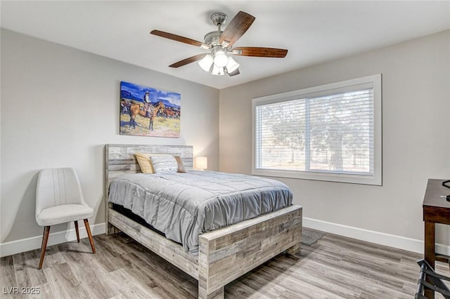 bedroom with hardwood / wood-style flooring and ceiling fan