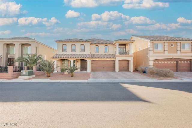 mediterranean / spanish-style home featuring cooling unit and a garage