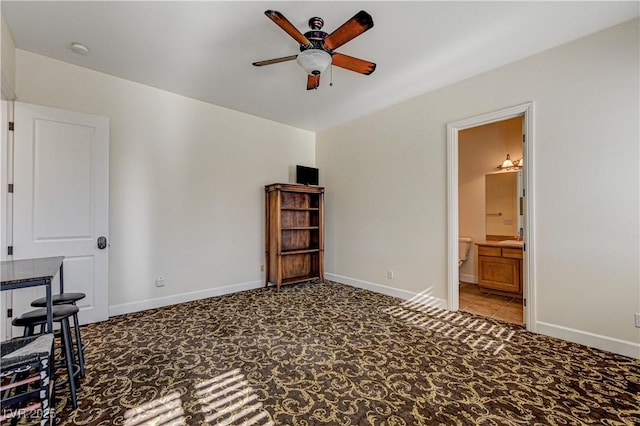 interior space featuring ceiling fan