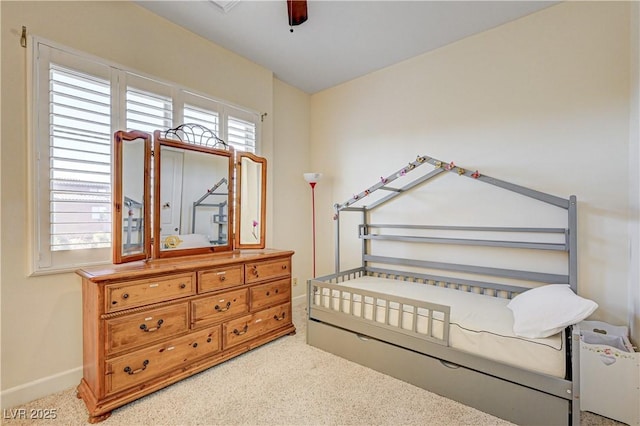 bedroom with carpet floors and ceiling fan