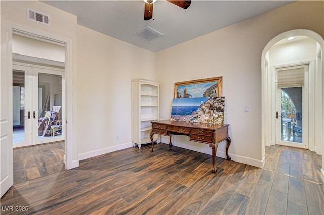 interior space featuring french doors and dark hardwood / wood-style flooring