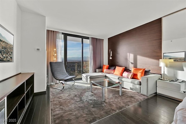 living room featuring dark hardwood / wood-style floors