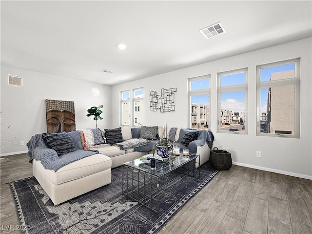 living room with hardwood / wood-style flooring