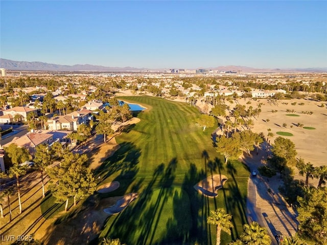 drone / aerial view featuring a mountain view