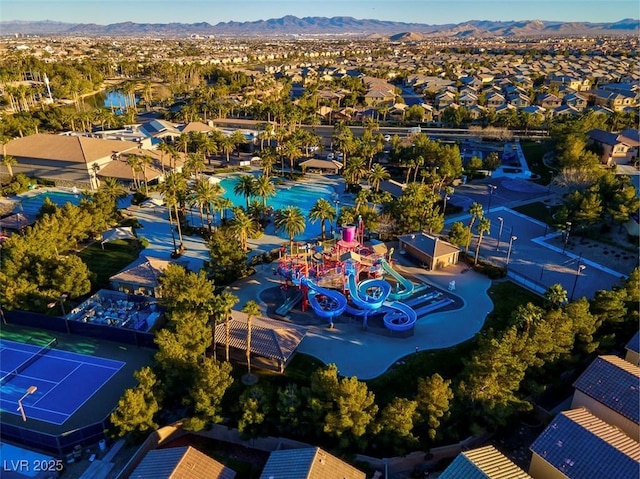 aerial perspective of suburban area with mountains