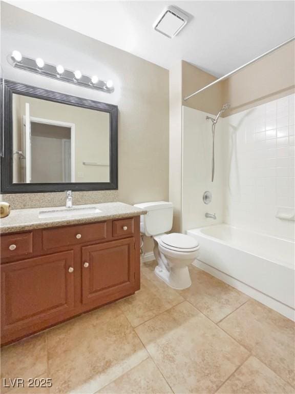 full bathroom with shower / washtub combination, toilet, tile patterned flooring, and vanity