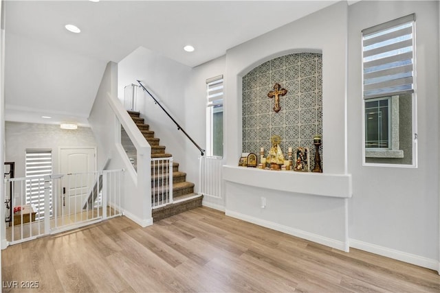 foyer with wood-type flooring and plenty of natural light