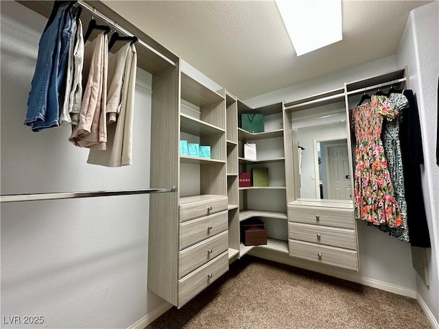 walk in closet with carpet