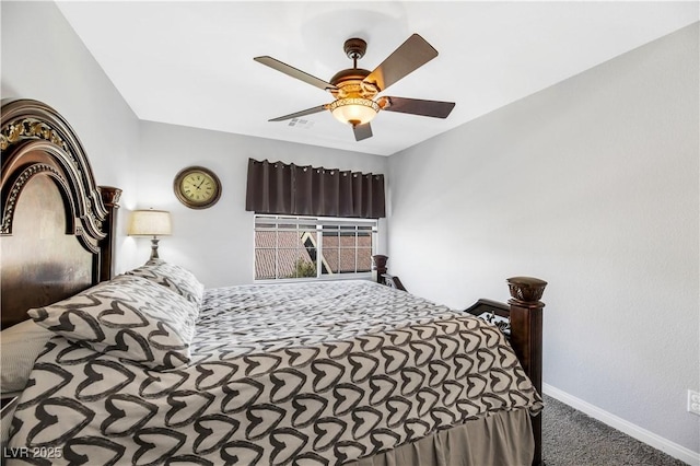 bedroom featuring carpet and ceiling fan