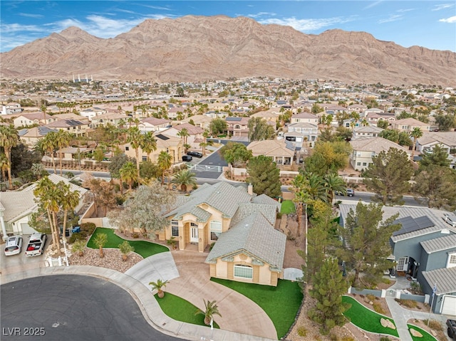 birds eye view of property featuring a mountain view