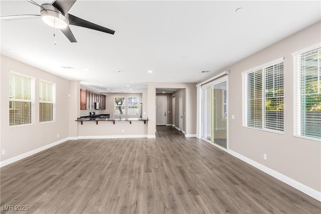 unfurnished living room featuring a healthy amount of sunlight and wood-type flooring