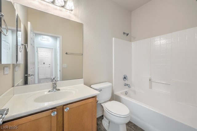 full bathroom featuring vanity, shower / bathtub combination, and toilet