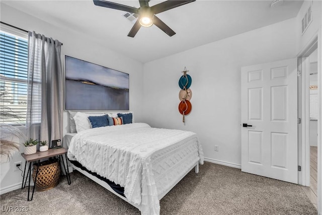 bedroom featuring carpet flooring and ceiling fan