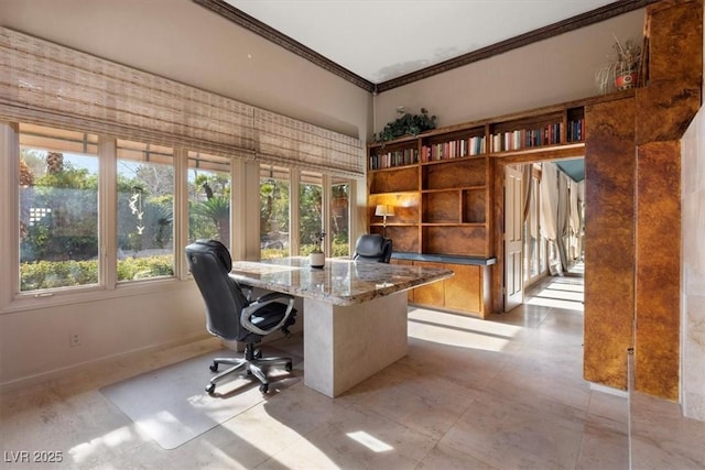 home office featuring a wealth of natural light and ornamental molding