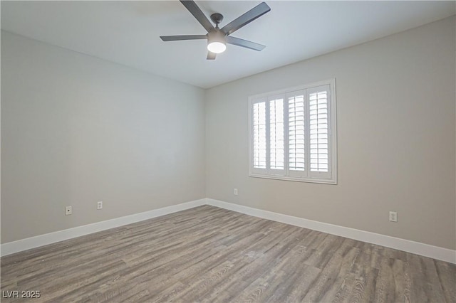 unfurnished room featuring ceiling fan and light hardwood / wood-style flooring