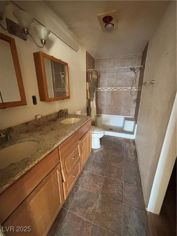 bathroom with vanity, a shower with curtain, and toilet