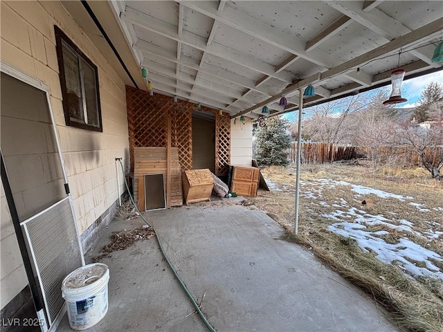 view of snow covered patio