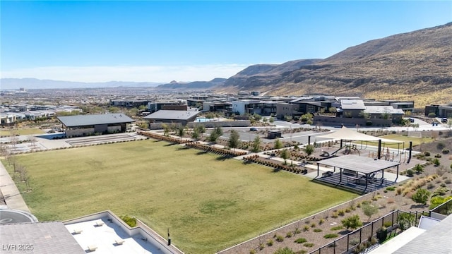 bird's eye view with a mountain view