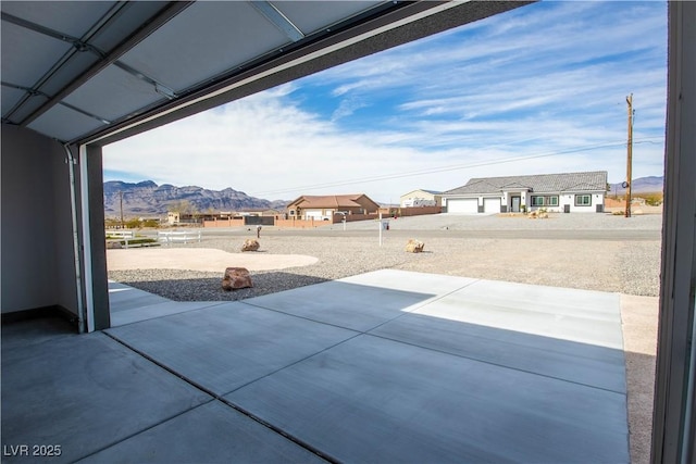 view of patio with a mountain view