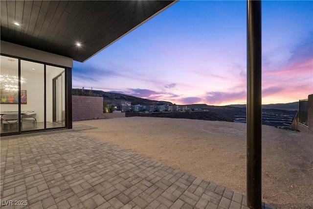 view of patio featuring a mountain view