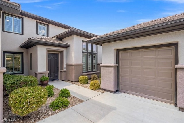 exterior space with a garage