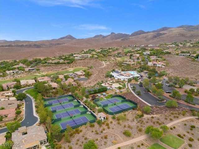 bird's eye view with a mountain view