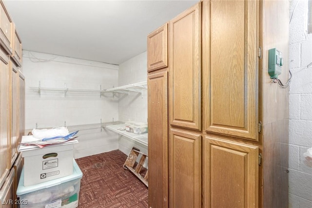 spacious closet featuring dark parquet floors