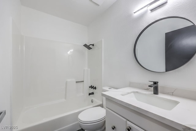 full bathroom featuring shower / bathing tub combination, vanity, and toilet