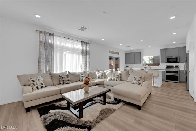 living room with light hardwood / wood-style flooring