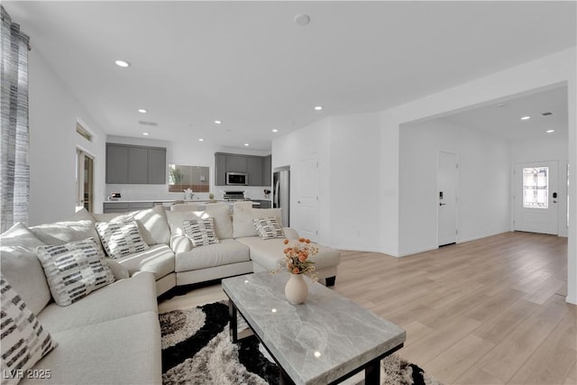 living room featuring sink and light wood-type flooring