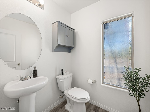 bathroom featuring wood-type flooring and toilet