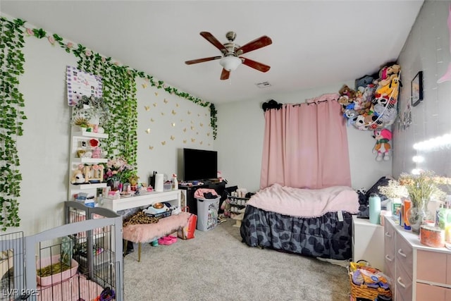 bedroom with carpet floors and ceiling fan