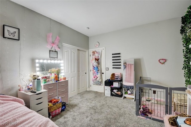 bedroom featuring light colored carpet