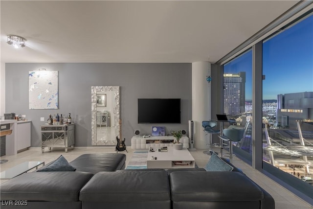 living room featuring expansive windows