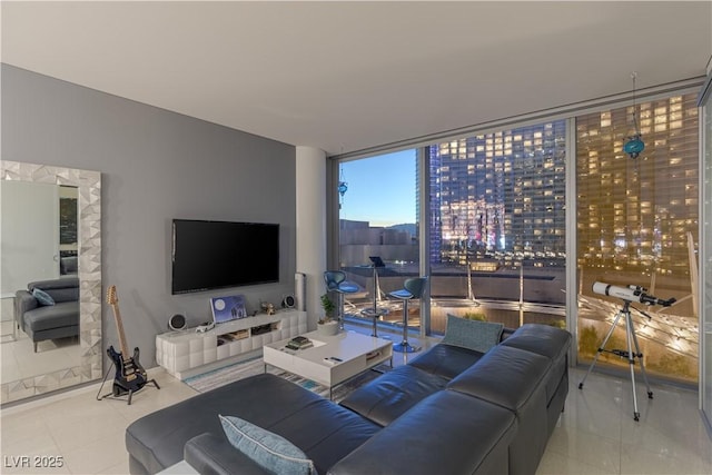 living room with expansive windows