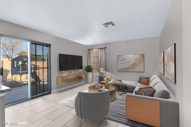 living room with light hardwood / wood-style floors