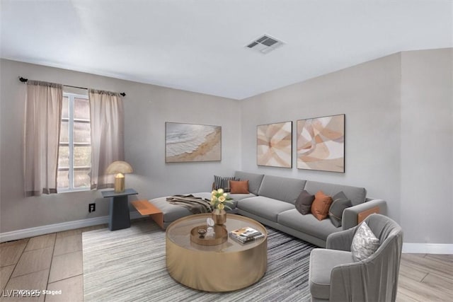 living room with light wood-type flooring