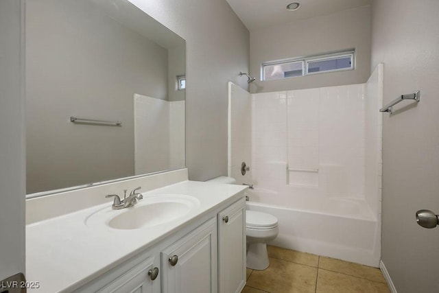 full bathroom with tile patterned flooring, vanity, toilet, and washtub / shower combination