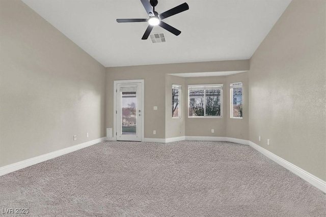 empty room with carpet flooring and ceiling fan