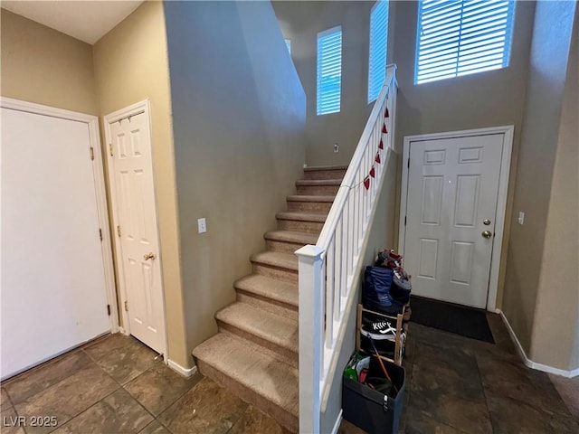 stairs with a high ceiling