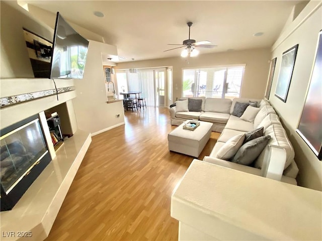 living room with light wood-type flooring