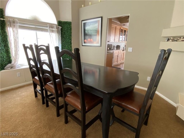 dining space with light carpet