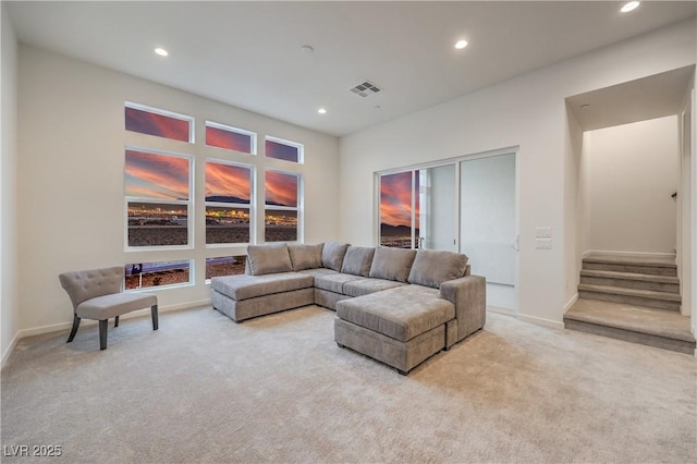 living room with light carpet