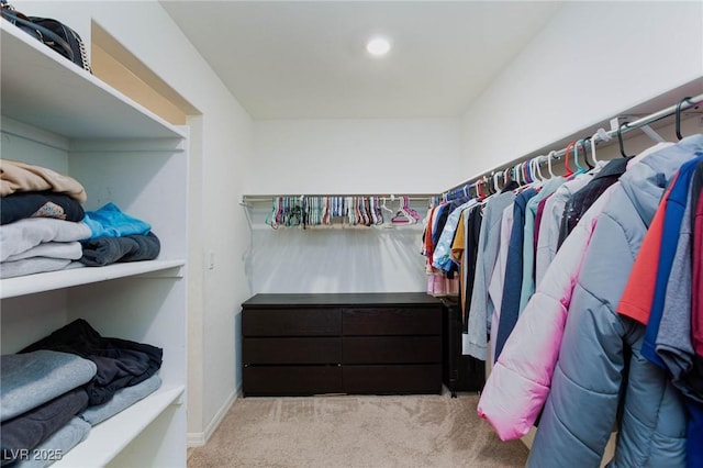 spacious closet featuring light carpet